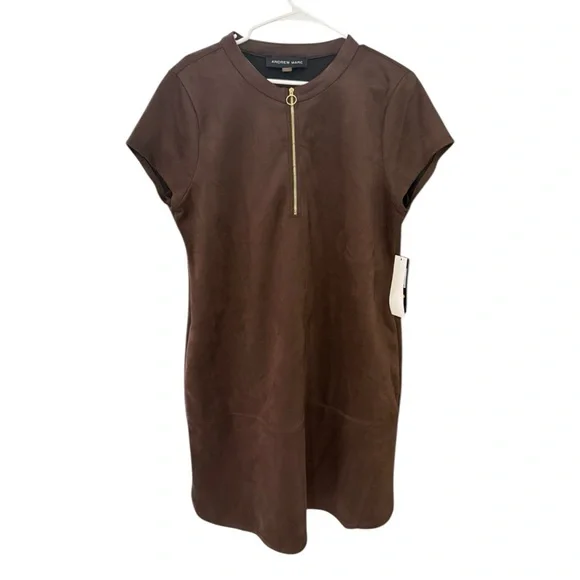 NWT Andrew Marc Chocolate Brown Suede Half Zip Dress w/Pockets - Women’s XL - Picture 8 of 13